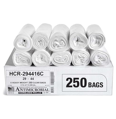 Aluf Plastics High Density Trash Bags, 26 Gallon, 1000 Count, 16 Micron (eq), 29" x 44", Clear, for Bathroom, Office, Industrial, Commercial, Janitorial, Municipal, Recycling