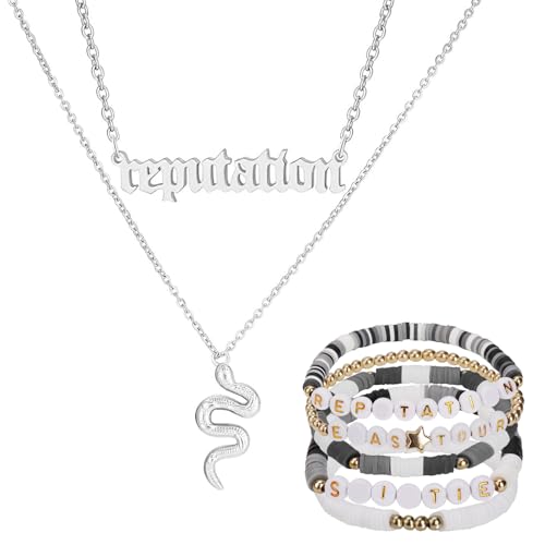 FIDWALL Set de Joyas para Fans de Cantantes,Collar y Pulsera de Amistad para Mujeres y Chicas,Collar Choker con Letras y Pulsera (reputation)