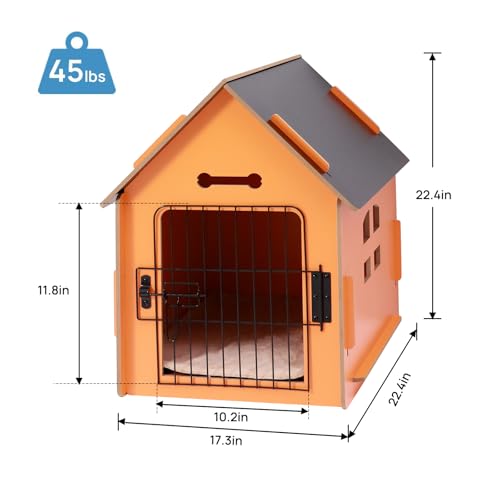 Dog House Indoor for Small Dogs or Cats, Cozy Wooden Design, Small Indoor Bed House, with Air Vents and Elevated Floor Warm Dog Cave (Orange)