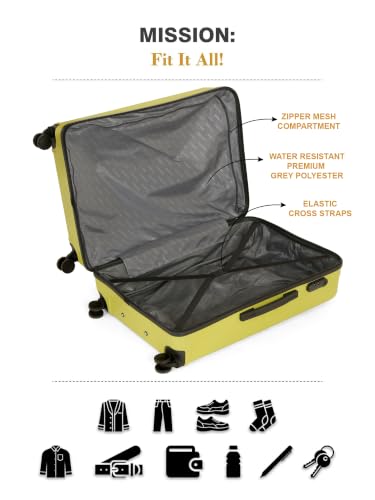 Image of Teakwood Large Size 8 Wheels Trolley Bag, Hard Cabin with Zipper Closure, Adjustable Push Button & Cross Side Strap, Number Lock System 360 Degree (Large, Lime Green)