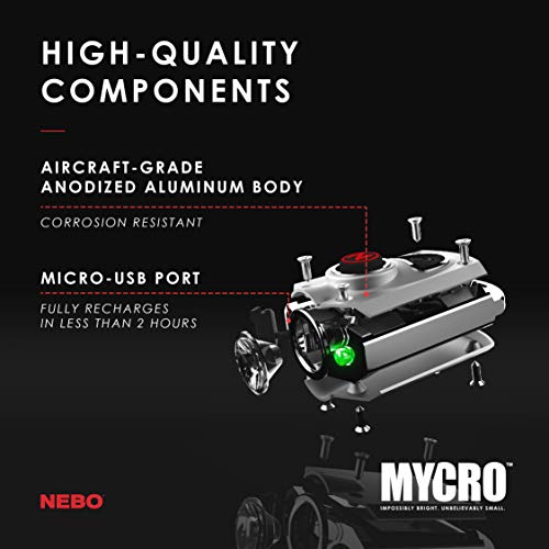 Nebo Mycro Usb Rechargeable Led Keychain Light Tactical Keyring Flashlight Features 6 Light Modes High Lumens-Silver #TOP3
