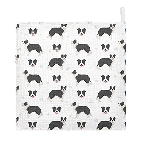 Image of vvfelixl Baby Cotton Washcloths Border Collie Black Infants Bath Towel for Unisex Face Towels for Newborn, Natural Baby Wipes Delicate Skin, 11.8 X 11.8 inch, one sizex3