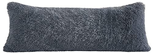 Coiza Body Pillow Cover, Big Plush Shaggy Luxury Ultra Soft, Zipper, Throw Body Pillow Cases (Dark Grey, 21 * 54Inch) #TOP1