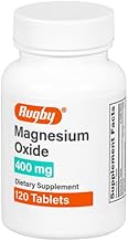 Rugby Magnesium Oxide 400 mg Tablets - Dietary Supplement - Gluten-Free - 120 Count (1 Pack)
