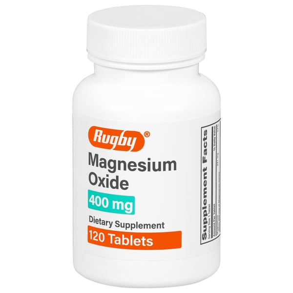 Rugby Magnesium Oxide 400 mg Tablets - Dietary Supplement - Gluten-Free - 120 Count 1 Pack