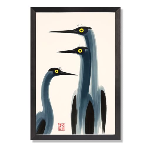 Minimalist Watercolor Heron Wall Art - 8x10 Framed Print