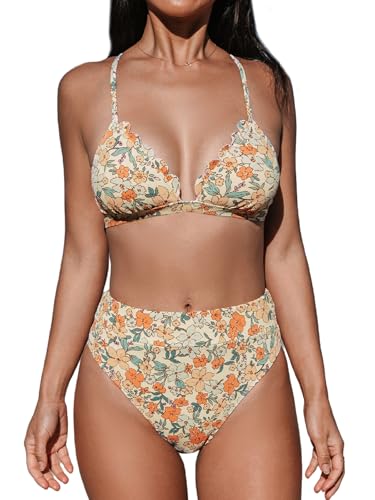 Image of CUPSHE Bikini Set for Women Bathing Suit High Waisted Scalloped V Neck Two Pieces Swimsuit