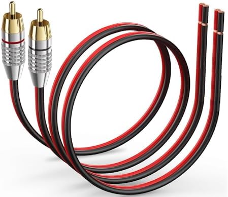2 Pack Speaker Bare Wire Cables to RCA Plugs Adapter Repair Speaker Cord, Heavy 14 Gauge Speaker Wire to RCA Connector for Speakers Amplifier TV Subwoofer - 14AWG,1Ft