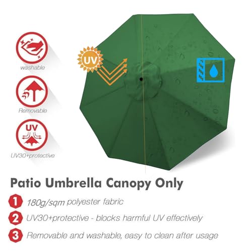 Jorohiker 9ft Patio Umbrella Replacement Canopy,Outdoor Table Market Yard Umbrella Top for Outdoor Umbrella Canopy with 8 Ribs (Forest Green) - Thumbnail 2