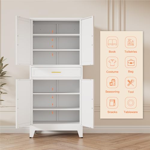Image of LCAOPC 71 inch Tall Pantry Storage Cabinet with Drawer and Adjustable Shelves, Freestanding Tall Kitchen Cupboard Storage Cabinet for Kitchen,Dining Room, Living Room, White