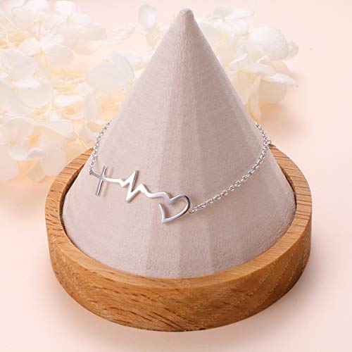 DAOCHONG S925 Sterling Silver Faith Hope Love Cross Lifeline Heart Adjustable Chain Bracelet for Women Christian Jewelry Easter Gifts, 7" + 2"3
