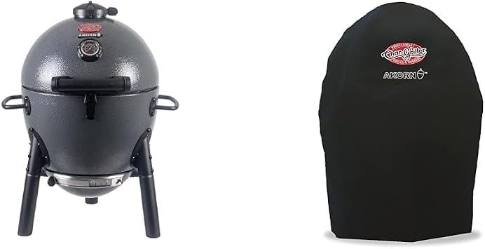 Char-Griller AKORN Jr. Portable Kamado Charcoal Grill, Smoker with Cast Iron Grates, 155 in2, and Durable Polyester AKORN Grill Cover, Fits Models 06620, 16620, 26720, 56720