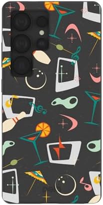 Pela | Phone Case Compatible with Samsung Galaxy S25 Ultra | Classic Retro Collection| Supports Wireless Charging | Cute Eco Friendly | Black Mid Century Modern Party