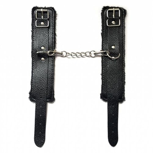 Algema Bracelete em Couro Macio com Pelúcia Aveludada Preto e Corrente Cromada 5,5cm x 9cm