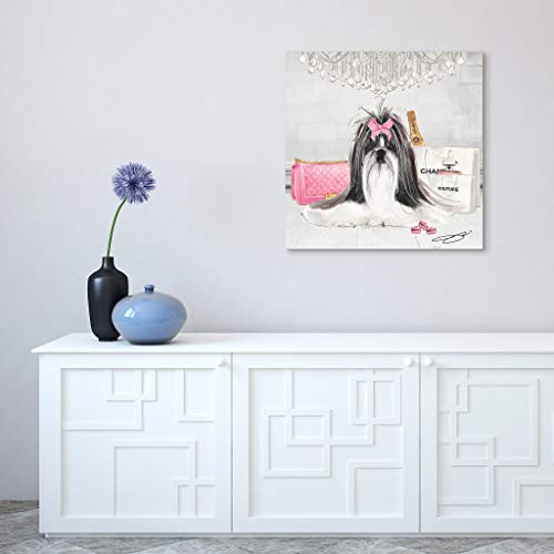 Empire Art Direct Frameless Free Floating Print Tempered Glass Panel Graphic Pet Wall Art Ready To Hang, 20" X 20", Pretty In Pink Shih Tzu #TOP26