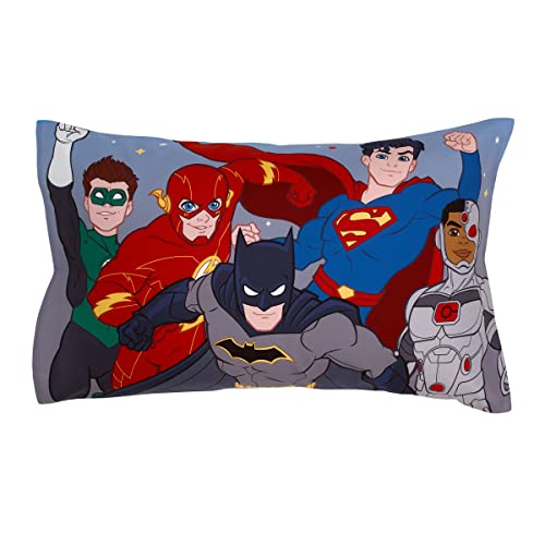Warner Brothers Justice League Blue, Red, Yellow Powerful Together With Batman, Superman, The Flash, Green Lantern And Cyborg 4 Piece Toddler Bed Set #TOP4