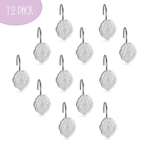 Creative Scents White Shower Curtain Hooks - Set Of 12 Shower Curtain Rings For Bathroom Shower Curtain Rod - Decorative Shower Hooks For Shower Curtain - (Vintage White Collection) #TOP3