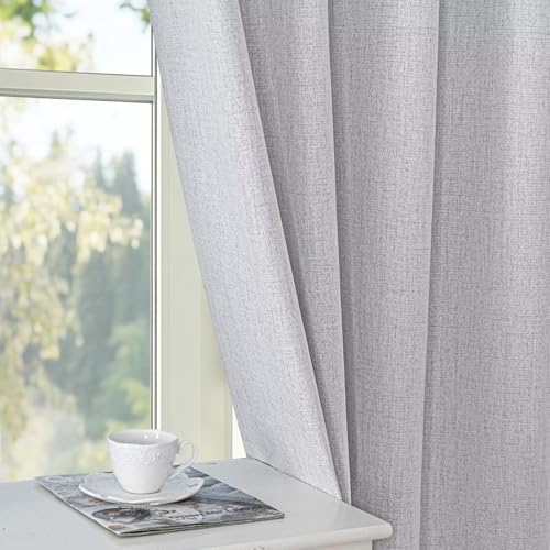Zyvola 100% Blackout Curtains 108 inch Length 2 Panels Faux Linen Long Drapes for Bedroom Living Room Black Out Room Darkening Curtain Thermal Insulated Back Tab Rod Pocket(W52 x L108 Off-White)