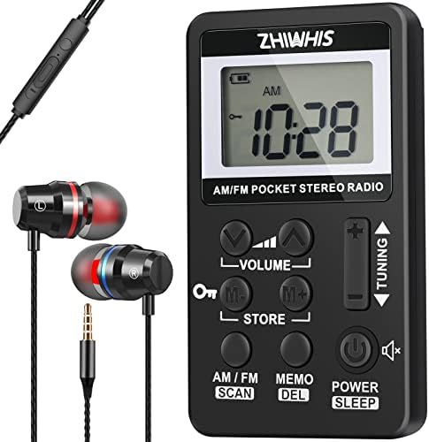 ZHIWHIS Portable Radio, AM FM Receiver with Sleep Timer, Rechargeable Stereo Radios with Digital Clock, DSP Tuner with Preset Function Pocket Walkmen for Walking Travel