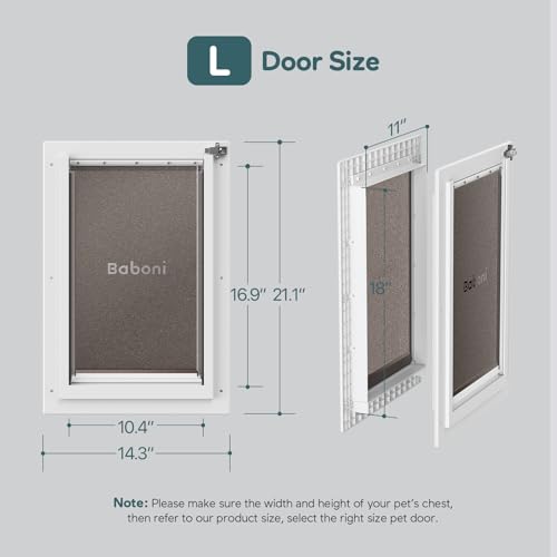 Baboni 3-Flaps Pet Door for Interior and Exterior Doors, Durable Plastic Frame and Telescoping Tunnel, Aluminum Lock/Metal Panel, Strong Magnetic Flaps, Never Rust Dog Door (Pets Up to 100 Lb) -Large - Thumbnail 2