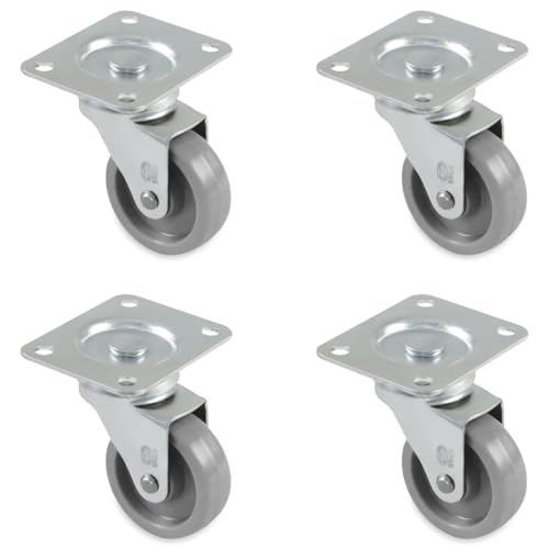 Amig - Pack de 4 Ruedas para Muebles - Con Pletina y Rodamientos - Ø 30 mm - Carga máxima de Rueda: 22 kg - Fabricadas con Goma - Color Gris - Sin Freno