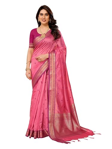 Image of Sidhidata Women's Cotton Silk Jacquard Boardered Saree With Unstitched Blouse Piece (Kalyani)