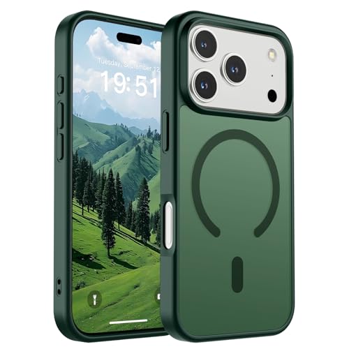 Image of SUPFINE Magnetic for iPhone 17 Pro Case (Compatible with MagSafe)(Military Grade Drop Protection) Translucent Matte Shockproof with Anti-Fingerprint Phone Cover,Forest Green