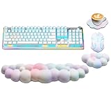 Ergonomic Keyboard Wrist Rest, PU Leather Memory Foam Cloud Wrist Rest for Computer Keyboard, Mouse Wrist Rest and Keyboard Pad for Gaming, Office, Home, Computer, Laptop, Typing Pain Relief,Rainbow