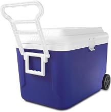 MERMONT Large Cooler Box, With Wheels, 3-Layer Insulation, 2-Way Handle, Water Drain Stopper, Outdoor, Camping, Cold Storage Box, Fishing, Sports, BBQs, Sports Events, Disaster Prevention, Power