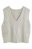 Pullunder Damen Ärmellos V-Ausschnitt Strickweste Pullover Elegant Strickpullover Strickpulli Casual Damen Herbst Winterpullover Sweater Vest Beige L