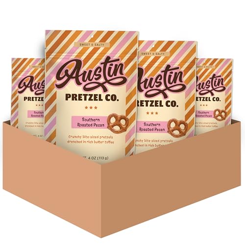 Austin Pretzel Southern Roasted Pecan Toffee Pretzels, 4 oz, 4-Pack