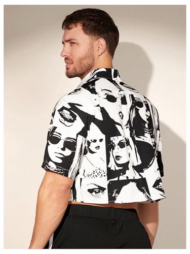 WDIRARA Men's Figure Graphic Shirt Short Sleeve Button Down Shirts Crop Top Streetwear2