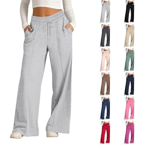 ABABC Wide Leg Sweatpants Women Drawstring High Waisted Baggy Sweatpants Y2K Stretchy Casual Straight Athletic Pants Gray Cover
