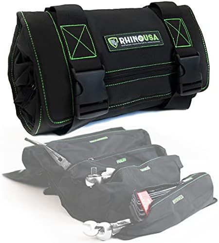 Rhino USA Tool Bag Roll - Heavy Duty Canvas Organizer Pouch for Tools - Ultimate Travel Tool Storage Kit for UTV, Car, Truck, 4x4 Offroad - Upgraded with Labeled & Removable Pouches - Secured for Life