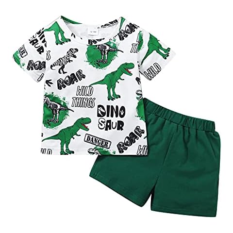 SBOWOO Toddler Baby Boy Dinosaur Clothes Letter Printed Short Sleeve T-Shirt Shorts Set 2Pcs Boy Outfits 6M-4Y (12-18 Months, Green) Cover