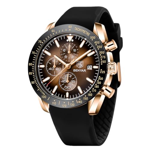Image of BENYAR Men's Watches Chronograph Watch for Men Multifunction Black Waterproof Sport Fashion Quartz Wristwatches Calendar with Stainless Steel Strap
