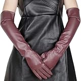 Guantes Mujer De Piel Abrigo De Piel Sintética De 50 Cm De Largo, Moderno, Para Mujer, Para Otoño E Invierno, Cálido, Color Burdeos, Talla L