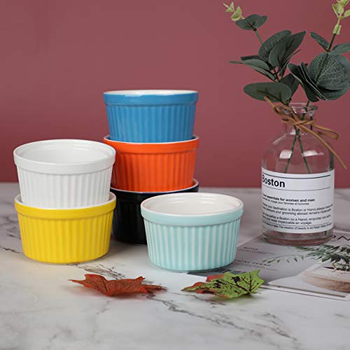 Amhomel 4 Oz Ramekins Oven Safe, Porcelain Ramekins For Creme Brulee, Lava Cakes, Pudding, Souffle, Custard Cups For Baking And Dipping, Set Of 6, Hot Assorted Color #TOP3