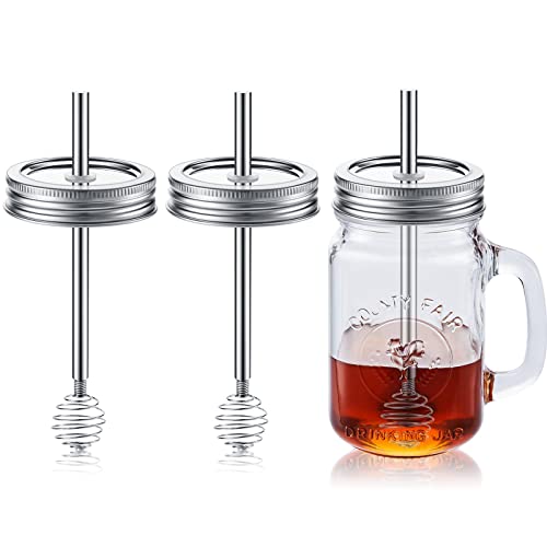 3 Pack Mason Canning Jar Honey Dipper Stainless Steel Honey Dipper Stick Canning Lid Metal Honey Dropper Honey Stirrers Lid Honeycomb Stick Wand Dipper For Regular Mouth Pot Containers Dispenser Syrup #TOP29
