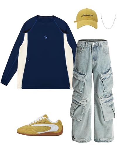 Unisex Vintage Cargo Jeans, Washed Loose Fit Denim Pants with Multi Pockets for Streetwear4