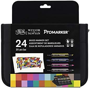 Winsor & Newton, Promarker, Arts and Illustration Wallet, Set of 24, Alcohol Based Dual Tip Markers