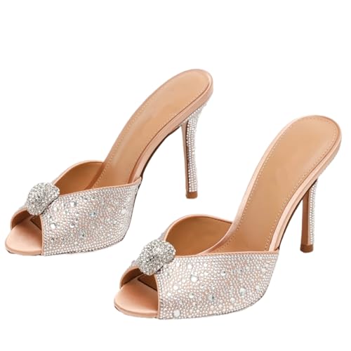 JilTrdWei Women’s Peep Toe High Heel Mules Sandals