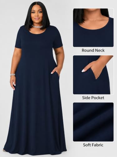 Image of PinkPatty Women's Plus Size Maxi Dresses Short Sleeve Sundress Summer T-Shirt Beach Long Dress with Pockets