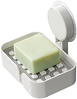 No Drilling Soap Dish with Drain, Adhesive Wall Mounted Plastic Shower Soap Tray