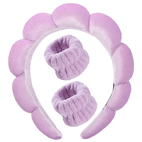 Luckybear Spa Headband for Washing Face, Makeup Headband Wristbands Purple