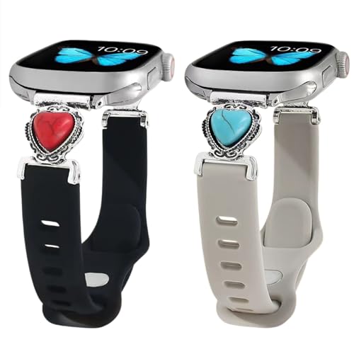 �y2�{�Z�b�g�z�R���p�`�u�� Apple Watch �o���h49 46 45 44 42 41 40 38 mm �������{���ꂽ�V���o�[�x�[�X�Ƀn�[�g�^�̃^�[�R�C�Y�𖄂ߍ��� �_�炩�� �V���R�� �X�|�[�c �h�� ���p �����p�X�g���b�v Apple Watch
