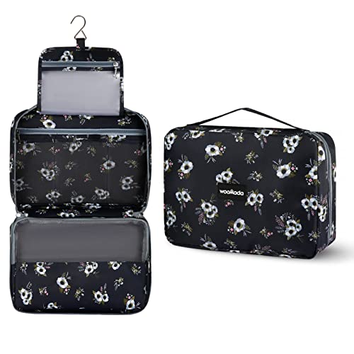 WOOMADA Toiletry Bag for Women Travel Essentials Makeup Bag Organizer with Hanging Hook Traveling 12.6" x 9.4" x 4"Cosmetic Bag for Brushes Set, Shampoo, Full Sized Container (jasmine)