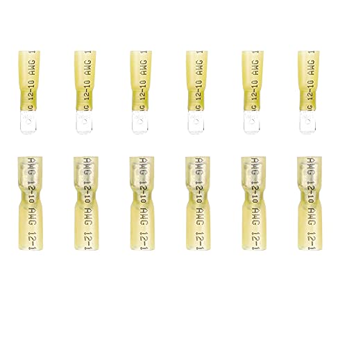 Ruidee 100PCS Heat Shrink Spade Connectors Female and Male Spade Wire Connectors Fully Insulated Quick Disconnect Crimp Terminals 12-10 AWG Yellow/URSY