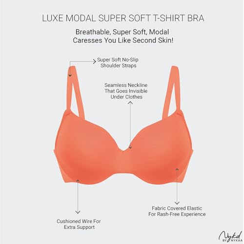 Image of NYKD NYB218 Modal Fabric Lightly Padded Wired T-Shirt Bra for Women Seamless Neckline Non Slip Shoulder Straps