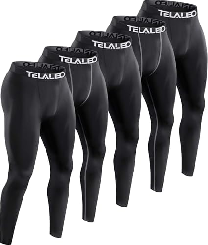 TELALEO 6 or 4 Pack Men's Compression Pants Leggings Sports Tights Performance Athletic Baselayer Workout Running